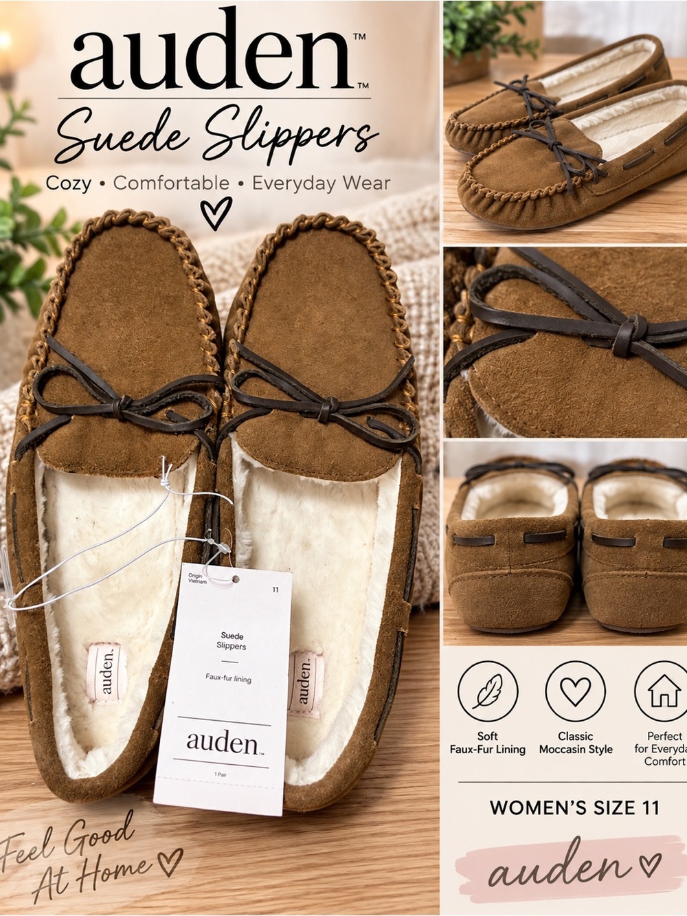 Women's suede moccasin slippers